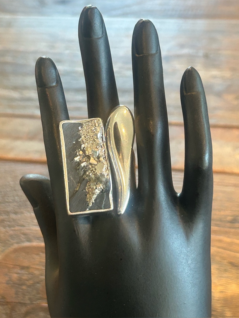 Silver Pyrite Free Form Statement Ring